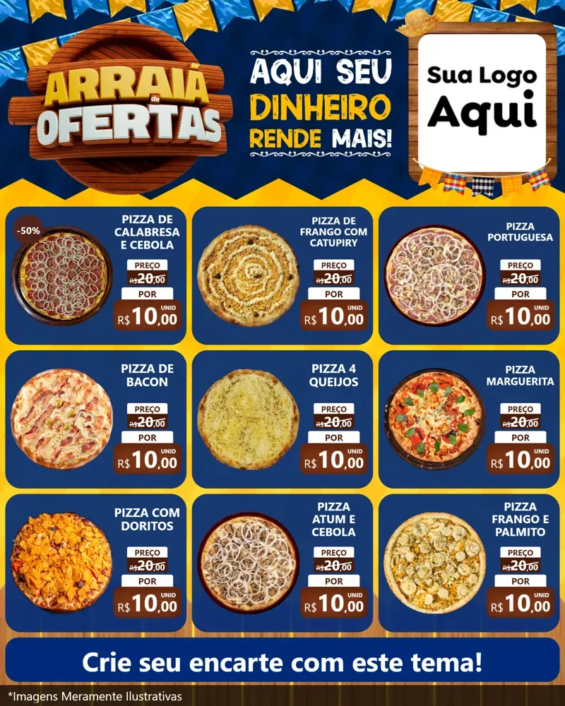 Modelo de Rede Social para Feed Instagram com o tema Arraiá de Ofertas - Junina para Pizzaria
