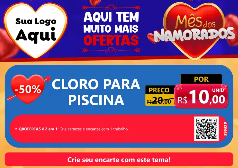 Modelo de Cartaz para Cartaz A4 Horizontal com o tema Mês dos Namorados para Produtos para Piscina