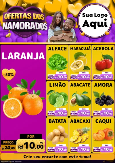 Modelo de Encarte para Encarte A4 Vertical com o tema Oferta Dos Namorados para Hortifrúti