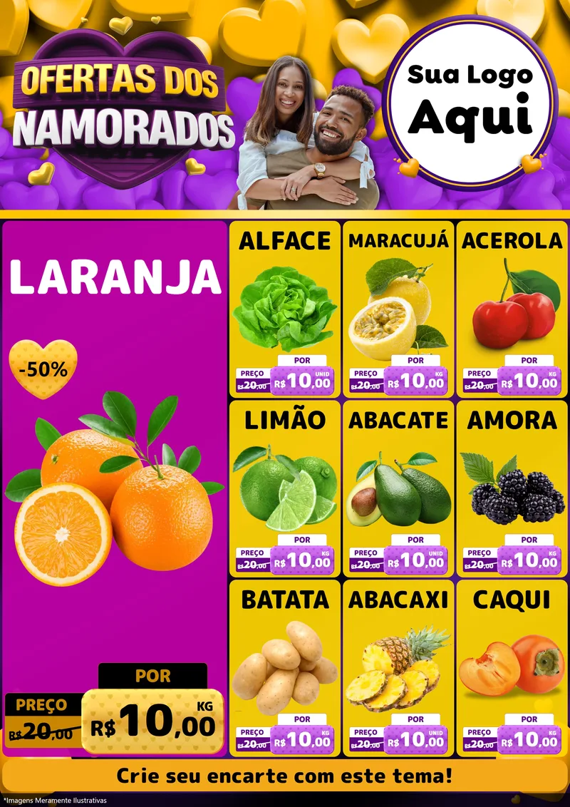 Modelo de Encarte para Encarte A4 Vertical com o tema Oferta Dos Namorados para Hortifrúti
