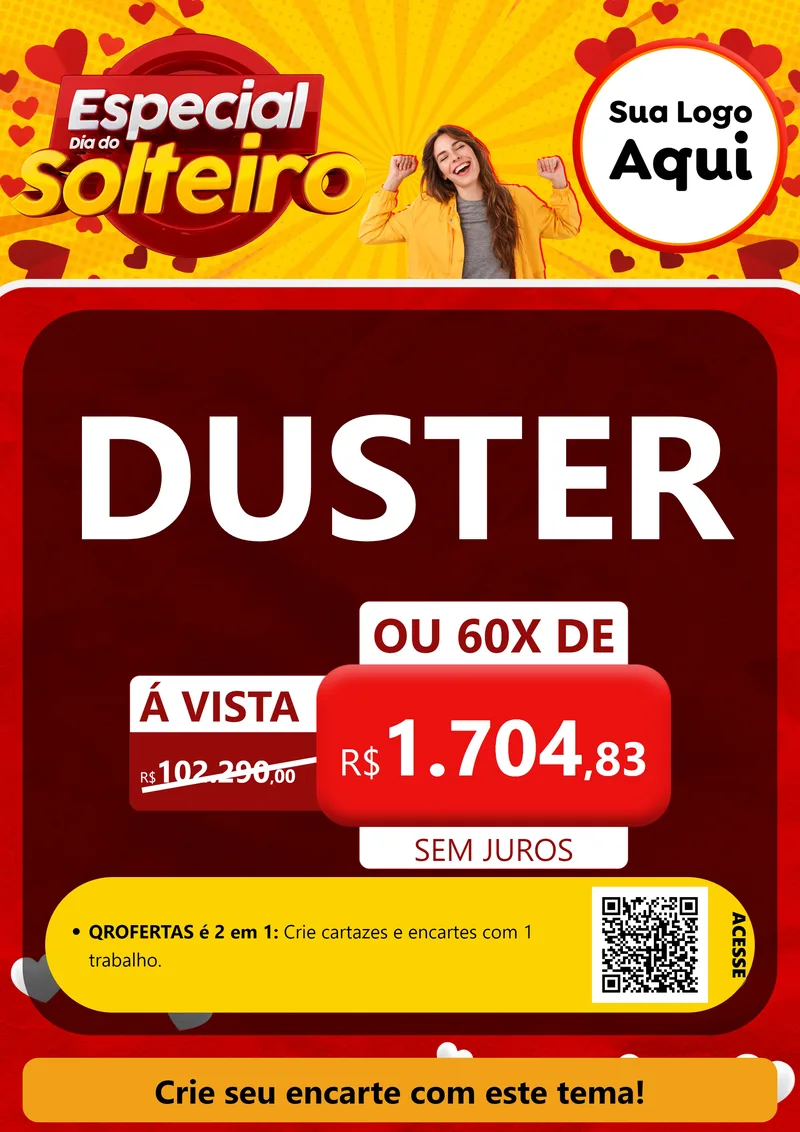 Modelo de Cartaz para Cartaz A4 Vertical com o tema Especial Dia do Solteiro para Concessionaria de Carros