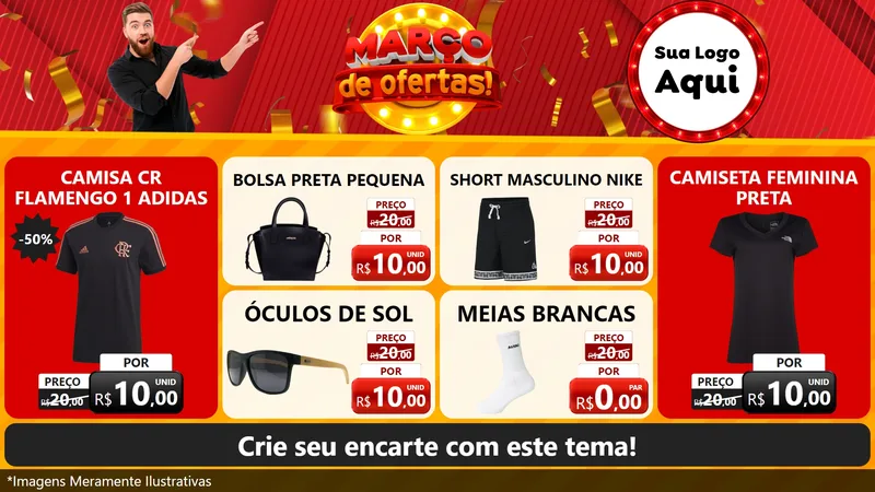 Modelo de TV para TV Horizontal com o tema Março de Ofertas! para Roupas e acessórios