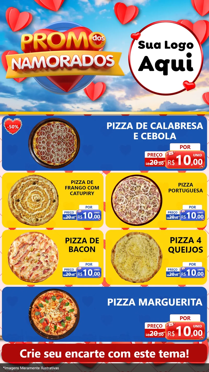 Modelo de TV para TV Vertical com o tema Promo dos Namorados para Pizzaria