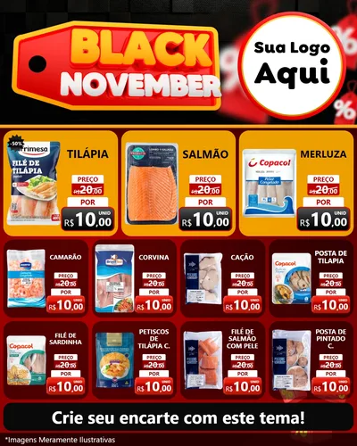 Modelo de Rede Social para Feed Instagram com o tema Black November para Peixaria