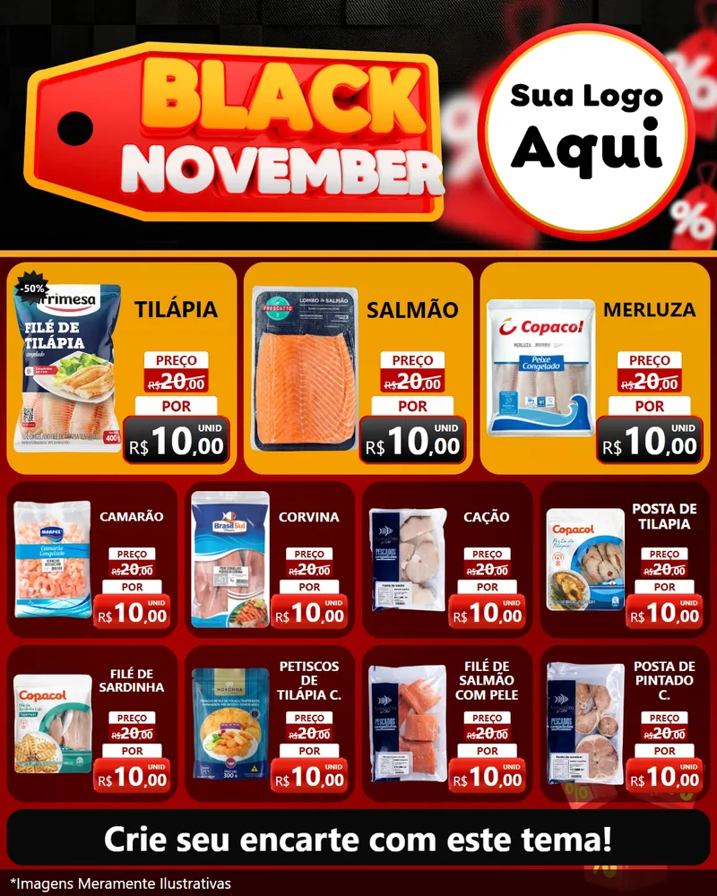 Modelo de Rede Social para Feed Instagram com o tema Black November para Peixaria