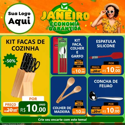 Modelo de Rede Social para Feed Facebook com o tema Janeiro - Economia Garantida para Utilidades Domésticas