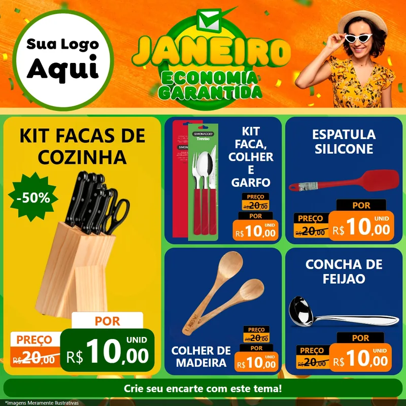 Modelo de Rede Social para Feed Facebook com o tema Janeiro - Economia Garantida para Utilidades Domésticas