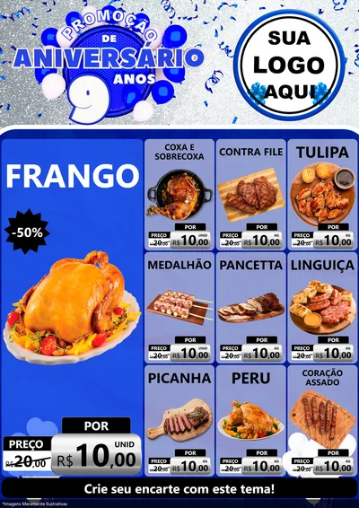 Modelo de Encarte para Encarte A4 Vertical com o tema Promoção de Aniversário - 9 Anos para Assados