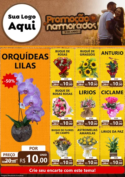 Modelo de Encarte para Encarte A4 Vertical com o tema Promoção Namorados para Floricultura e jardim