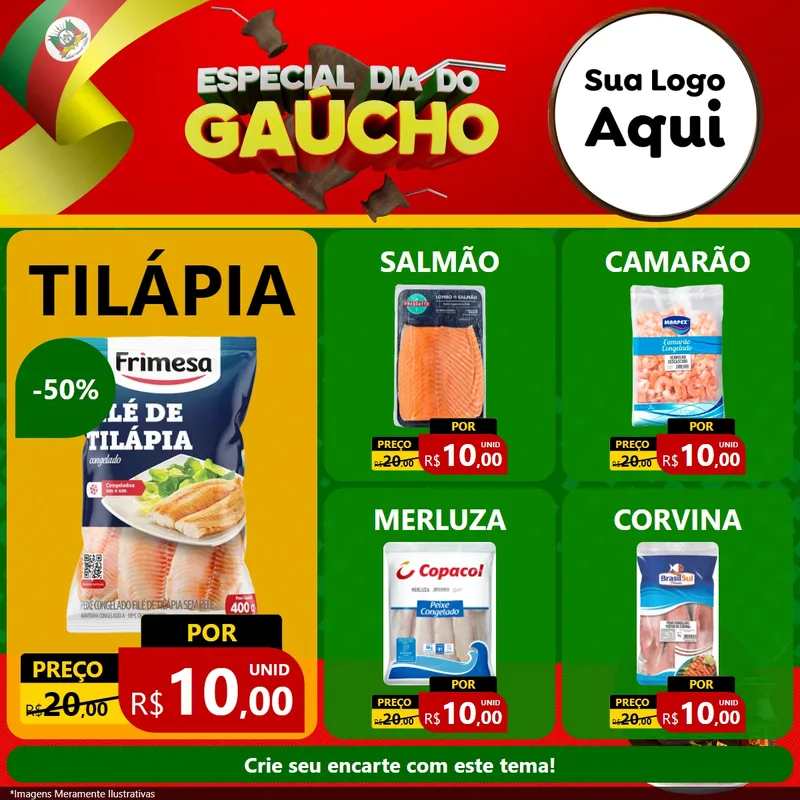 Modelo de Rede Social para Feed Facebook com o tema Especial Dia do Gaúcho para Peixaria