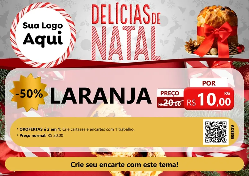 Modelo de Cartaz para Cartaz A4 Horizontal com o tema Delícias de Natal para Hortifrúti
