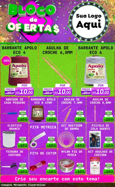 Modelo de Encarte para Encarte Grande com o tema Bloco de Ofertas para Armarinho e Aviamentos
