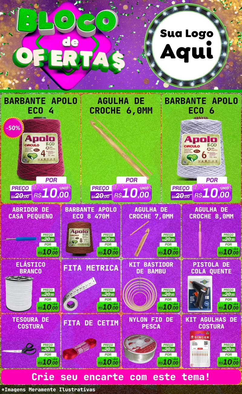 Modelo de Encarte para Encarte Grande com o tema Bloco de Ofertas para Armarinho e Aviamentos