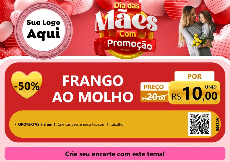 Modelo de Cartaz para Cartaz A4 Horizontal com o tema Dia Das Mães Com Promoção para Restaurante