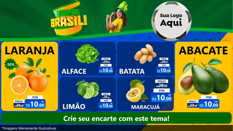 Modelo de TV para TV Horizontal com o tema Vamos Brasil - Copa para Hortifrúti