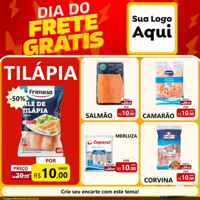 Modelo de Rede Social para Feed Facebook com o tema Dia do Frete Grátis para Peixaria