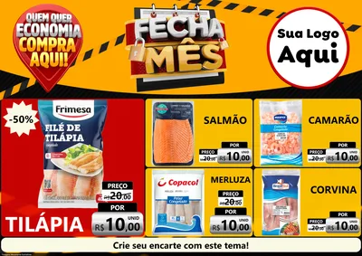 Modelo de Encarte para Encarte A4 Horizontal com o tema Fecha Mês para Peixaria