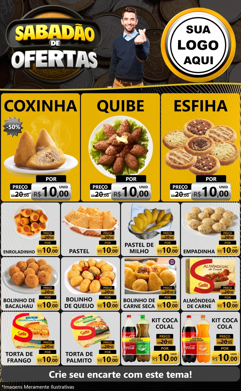 Modelo de Encarte para Encarte Grande com o tema Sabadão de Ofertas para Salgadaria