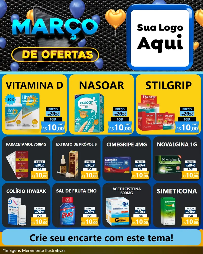Modelo de Rede Social para Feed Instagram com o tema Março de Ofertas para Farmácia