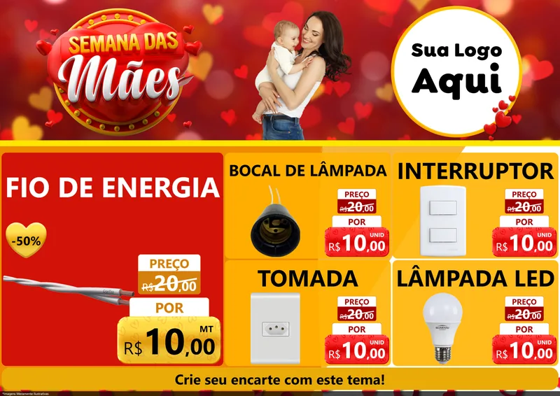Modelo de Encarte para Encarte A4 Horizontal com o tema Semana das Mães para Materiais Elétricos