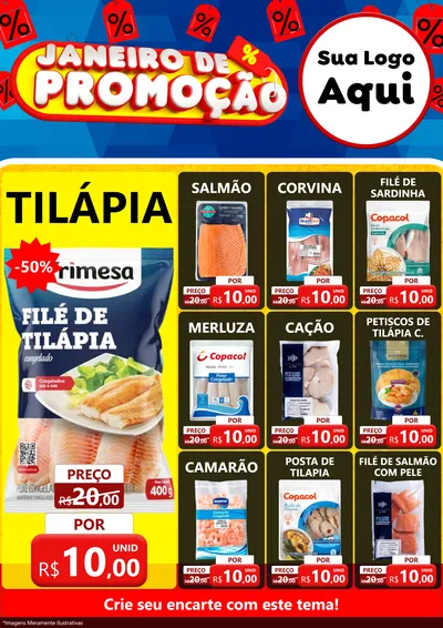Modelo de Encarte para Encarte A4 Vertical com o tema Janeiro de Promoção para Peixaria