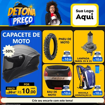 Modelo de Rede Social para Feed Facebook com o tema Detona Preços para Moto peças
