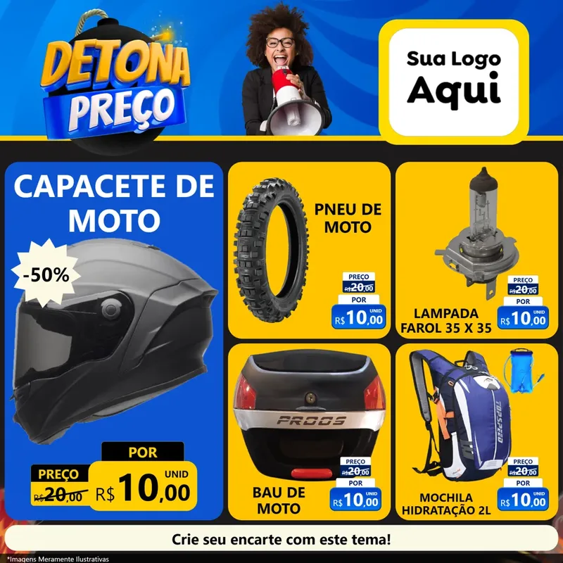 Modelo de Rede Social para Feed Facebook com o tema Detona Preços para Moto peças