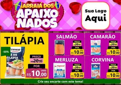 Modelo de Encarte para Encarte A4 Horizontal com o tema Arraiá dos Apaixonados para Peixaria