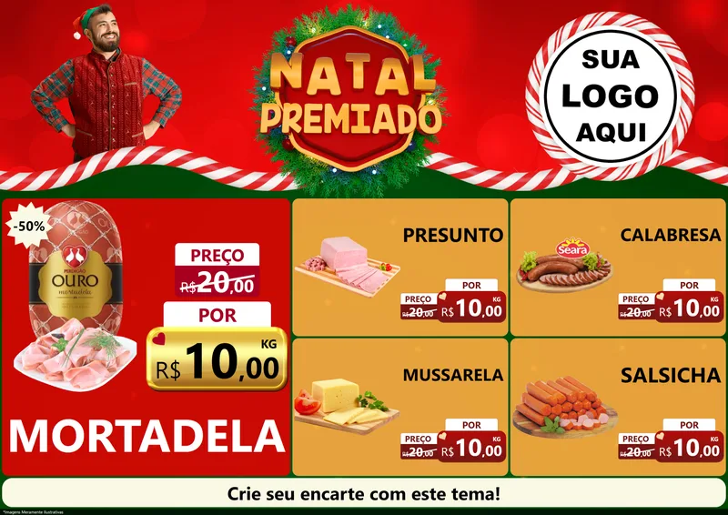 Modelo de Encarte para Encarte A4 Horizontal com o tema Natal Premiado para Frios e Laticínios