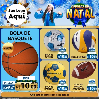 Modelo de Rede Social para Feed Facebook com o tema Ofertas de Natal para Artigos Esportivos