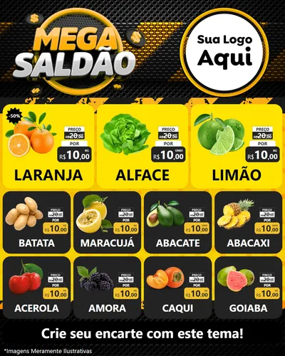Modelo de Rede Social para Feed Instagram com o tema Mega Saldão para Hortifrúti