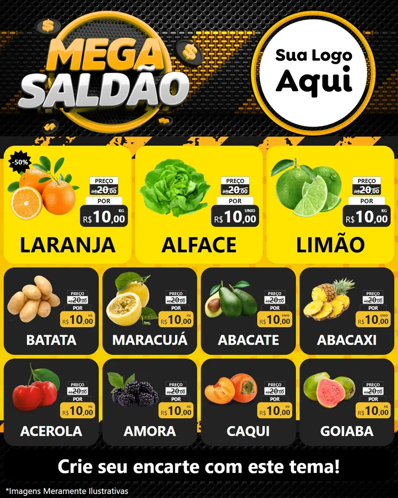 Modelo de Rede Social para Feed Instagram com o tema Mega Saldão para Hortifrúti