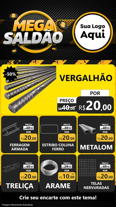 Modelo de Rede Social para Stories com o tema Mega Saldão para Ferragens