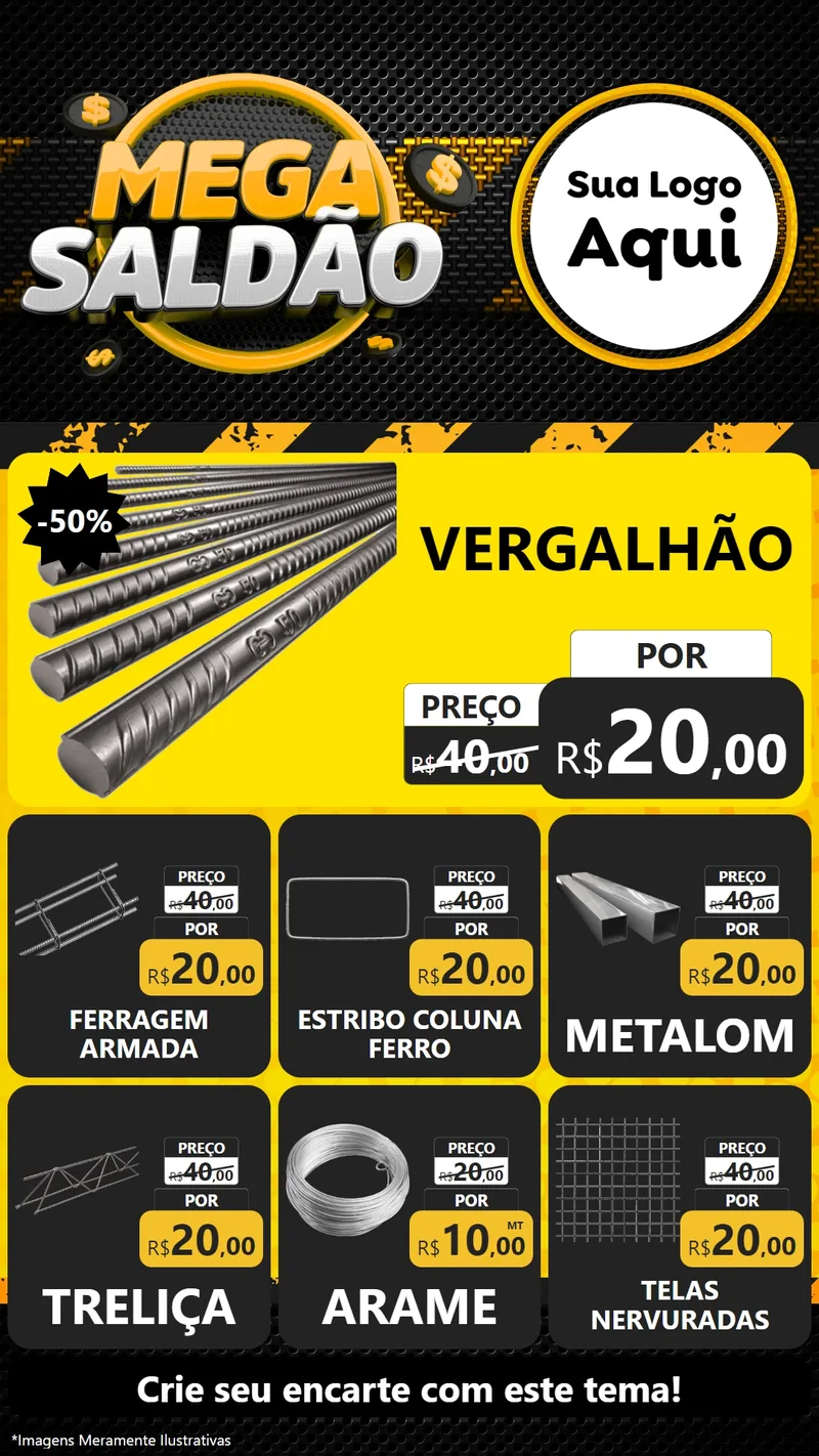 Modelo de Rede Social para Stories com o tema Mega Saldão para Ferragens