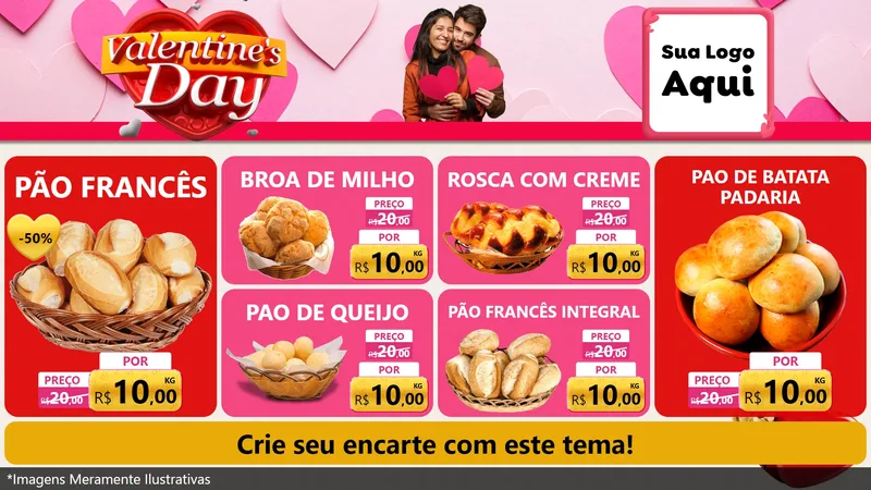 Modelo de TV para TV Horizontal com o tema Valentine's Day para Padaria