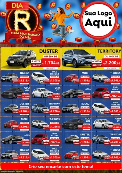 Modelo de Encarte para Encarte A4 Vertical com o tema Dia R - O Dia Mais Barato Do Mês para Concessionaria de Carros