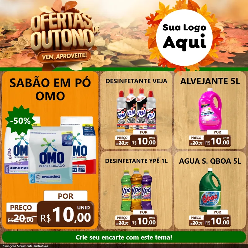 Modelo de Rede Social para Feed Facebook com o tema Ofertas de Outono - Vem, Aproveite! para Produtos de Limpeza
