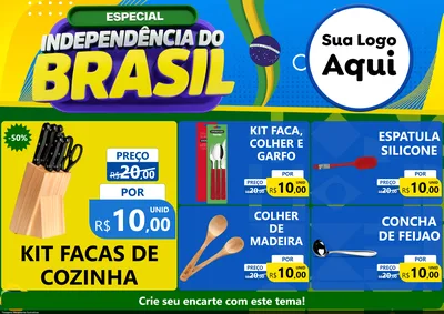 Modelo de Encarte para Encarte A4 Horizontal com o tema Especial Independência do Brasil para Utilidades Domésticas