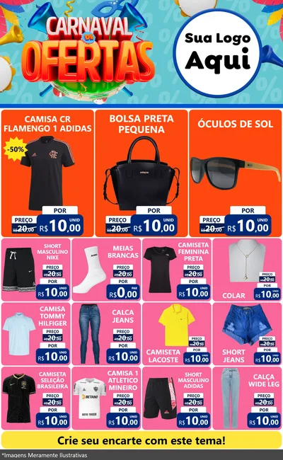 Modelo de Encarte para Encarte Grande com o tema Carnaval de Ofertas para Roupas e acessórios