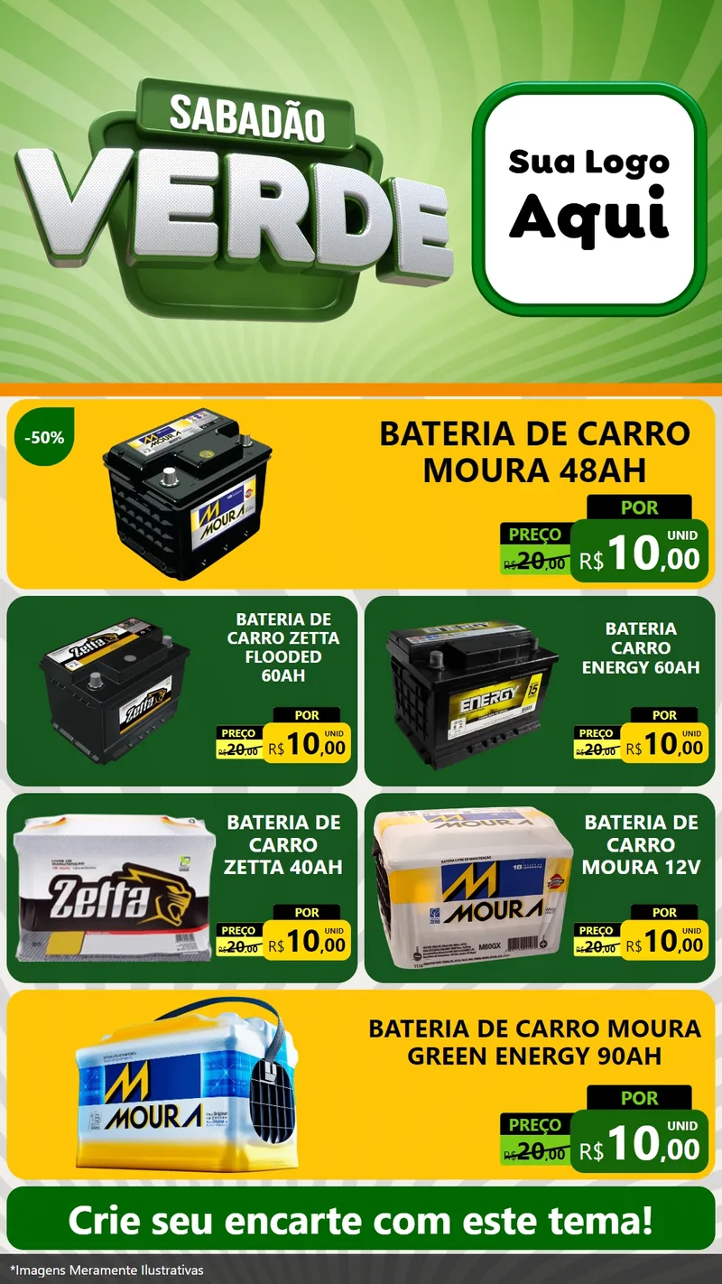 Modelo de TV para TV Vertical com o tema Sabadão Verde para Baterias Elétricas