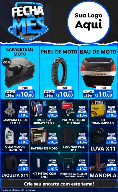 Modelo de Encarte para Encarte Grande com o tema Fecha Mês para Moto peças