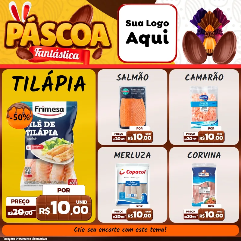 Modelo de Rede Social para Feed Facebook com o tema Páscoa Fantástica para Peixaria