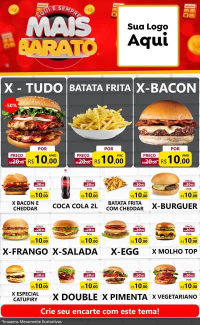 Modelo de Encarte para Encarte Grande com o tema Mais Barato para Hamburgueria