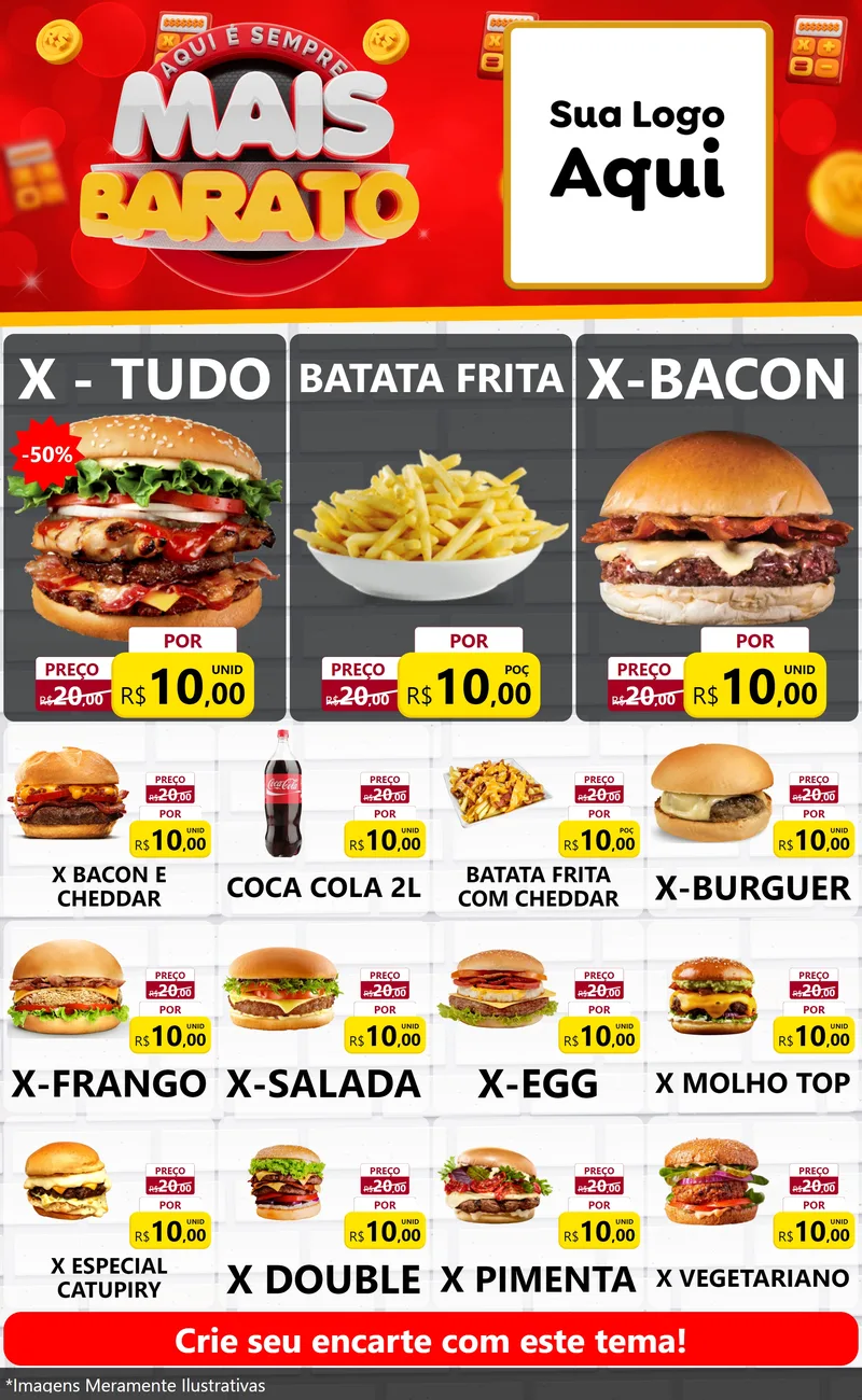 Modelo de Encarte para Encarte Grande com o tema Mais Barato para Hamburgueria