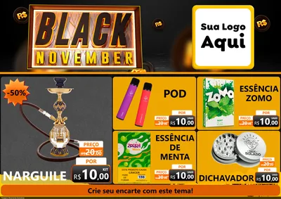 Modelo de Encarte para Encarte A4 Horizontal com o tema Black November para Tabacaria