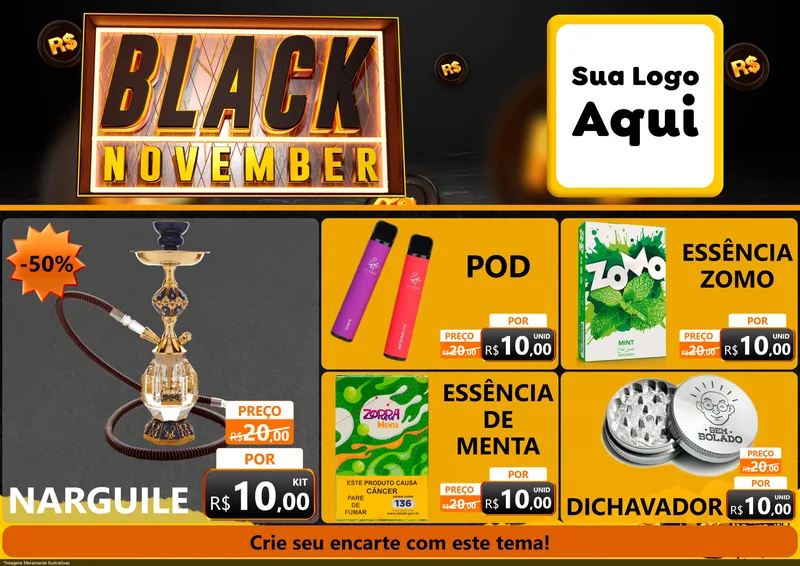 Modelo de Encarte para Encarte A4 Horizontal com o tema Black November para Tabacaria