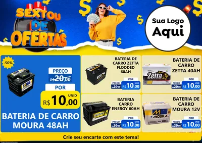 Modelo de Encarte para Encarte A4 Horizontal com o tema Sextou de Ofertas para Baterias Elétricas