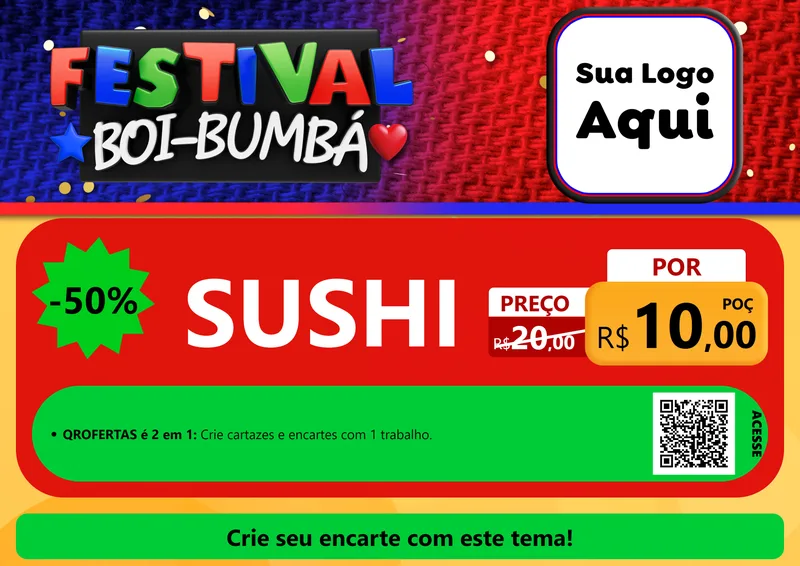 Modelo de Cartaz para Cartaz A4 Horizontal com o tema Festival Boi-Bumbá para Comida japonesa