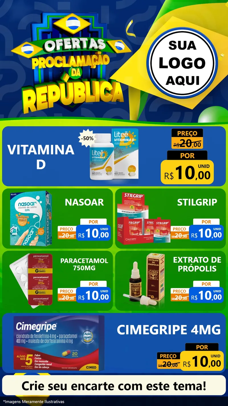 Modelo de TV para TV Vertical com o tema Ofertas Proclamação da República para Farmácia