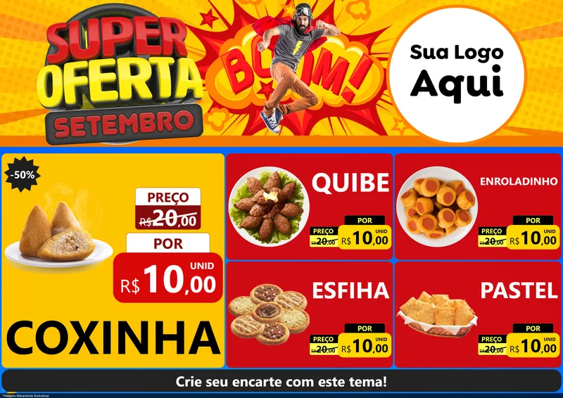 Modelo de Encarte para Encarte A4 Horizontal com o tema Super Oferta Setembro para Salgadaria